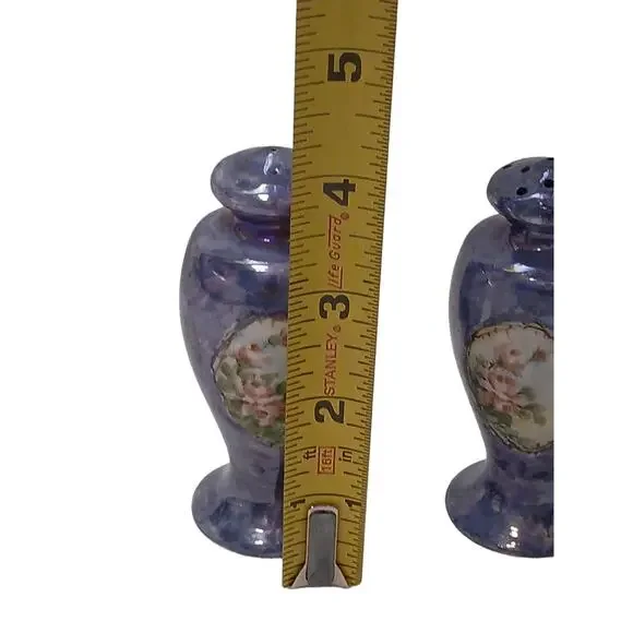 Antique Victorian Rose Salt & Pepper Shakers Blue Iridescent Noritake Japan VNTG - Picture 15 of 16
